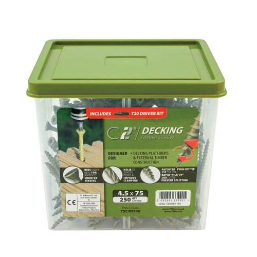 TIMco C2 Timber Decking Screws - Tub of 250 (4.5 x 75mm)