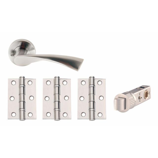 UNION Flex Satin Chrome Plated Privacy Door Pack with Smart Latch & Stainless Steel Butt Hinges